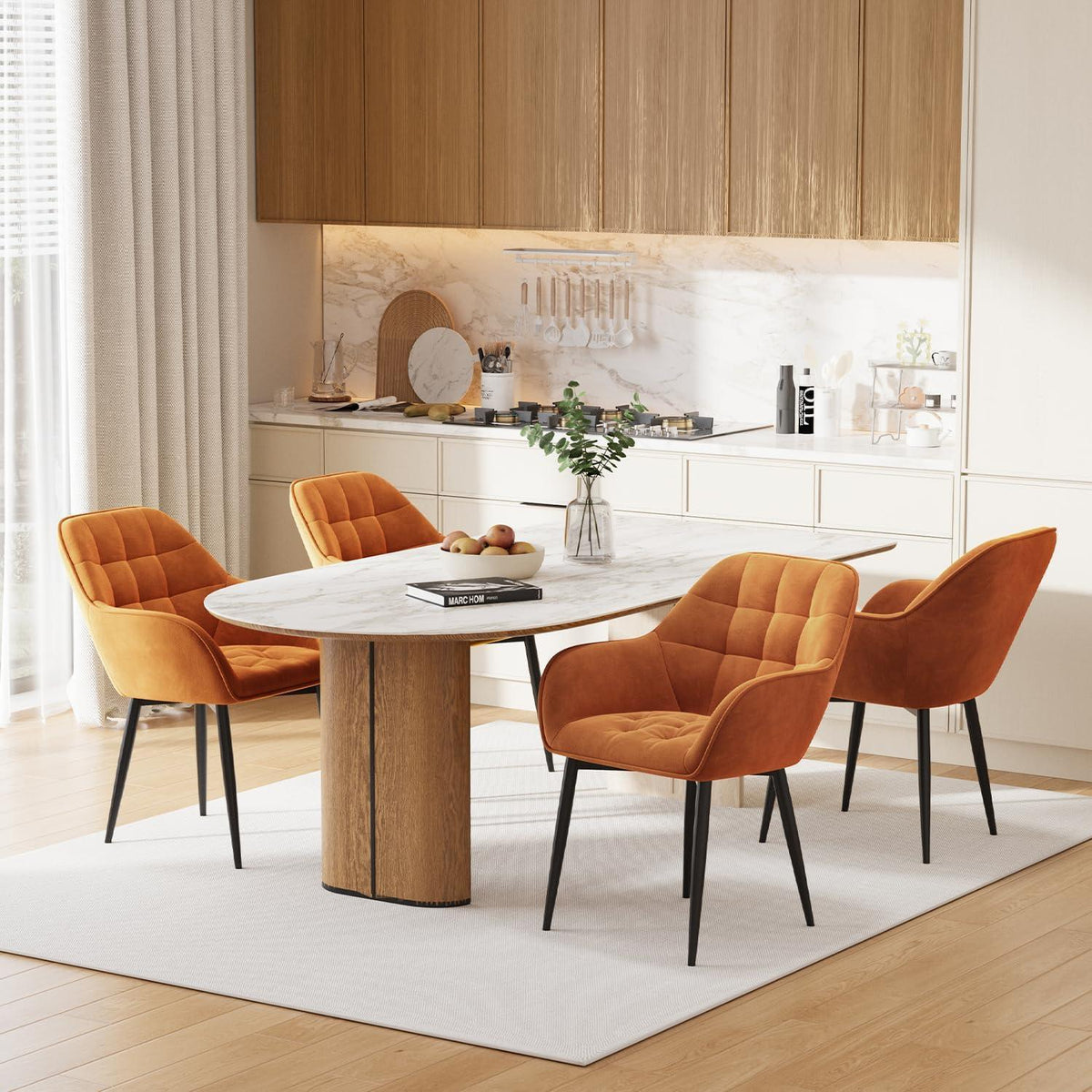 Samt Esszimmerstühle 2er Set mit Armlehnen, Orange