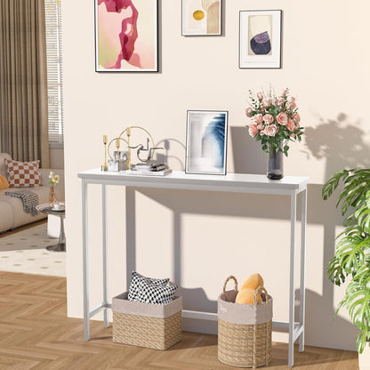 Bambus Konsolentisch Schmal 100cm – Weißer Flurtisch für Wohnzimmer