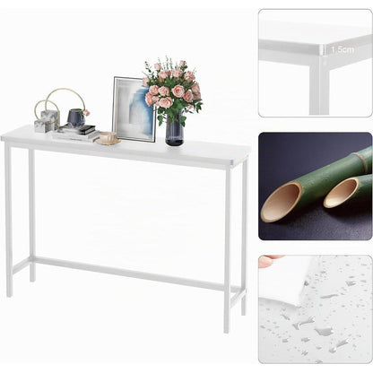 Bambus Konsolentisch Schmal 100cm – Weißer Flurtisch für Wohnzimmer