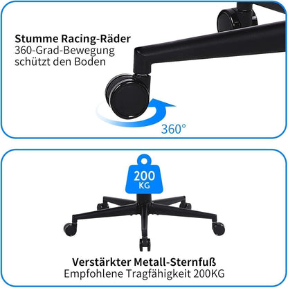 Ergonomischer Bürostuhl 200kg, Mesh, verstellbar, Schwarz