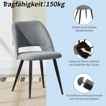 Esszimmerstühle Set 4 Grau, Gepolsterte Samtstühle Modern