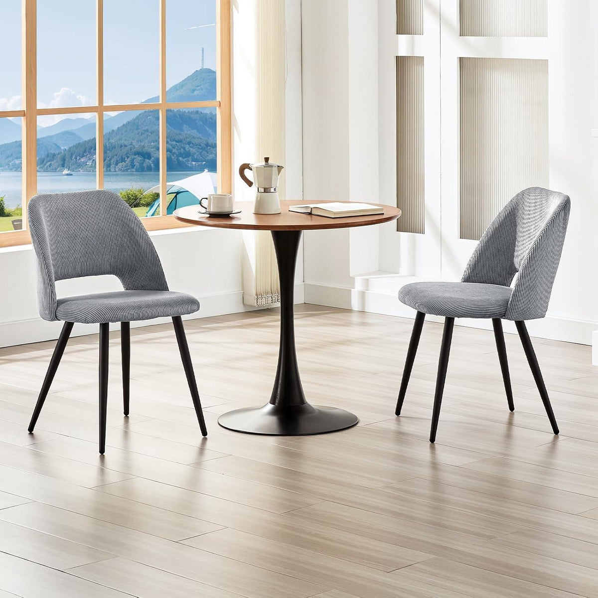Esszimmerstühle Set 4 Grau, Gepolsterte Samtstühle Modern