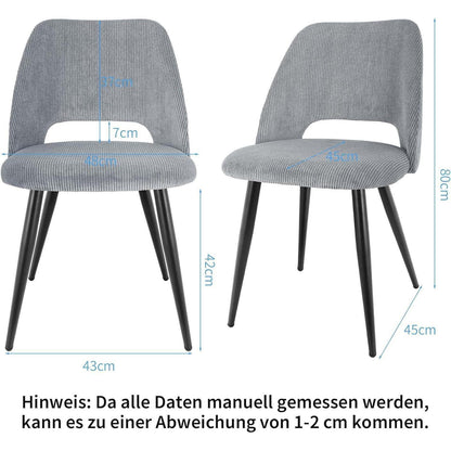 Esszimmerstühle 2er Set Grau, Samt & Metall, Modern & Komfortabel
