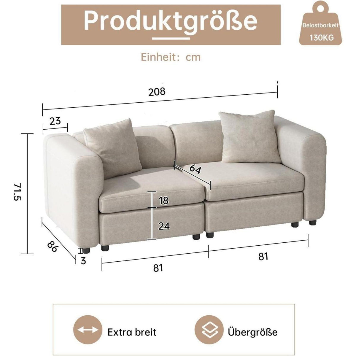 Modulares Stoffsofa 2-Sitzer – Beige, Flexibel & Komfortabel