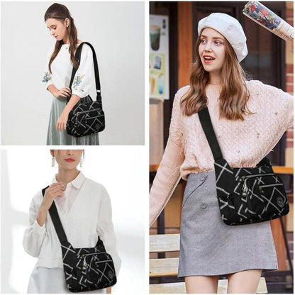 Nylon Umhängetasche Damen mit vielen Taschen, kariert