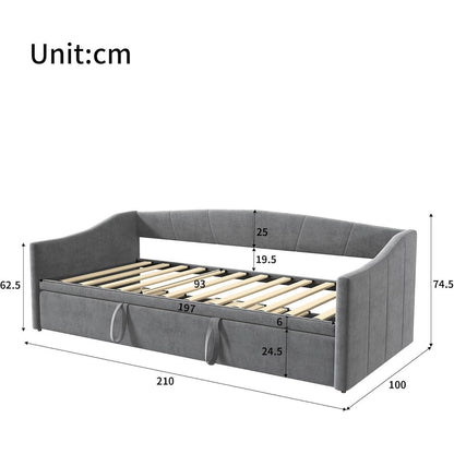 Tagesbett 90x200 cm mit Ausziehbett Grau – 3-in-1 Schlafsofa