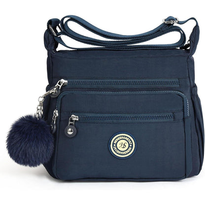 Damen Umhängetasche Nylon mit vielen Taschen, Dunkelblau