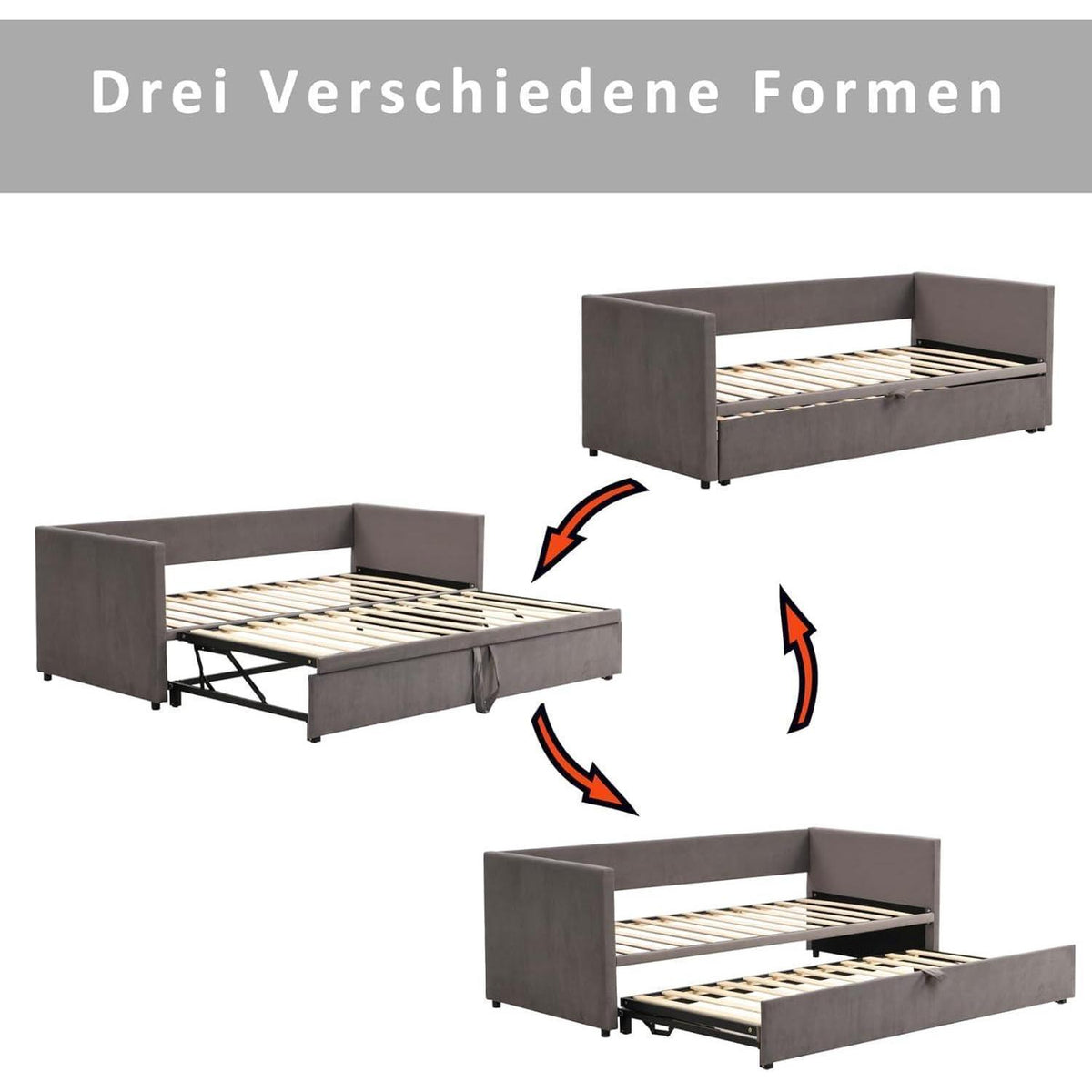 Graues Tagesbett 90x200 ausziehbar 180x200 cm mit Lattenrost