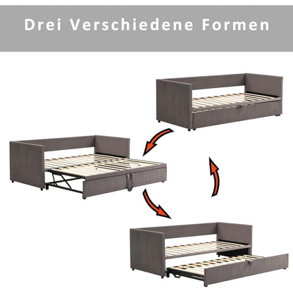 Graues Tagesbett 90x200 ausziehbar 180x200 cm mit Lattenrost