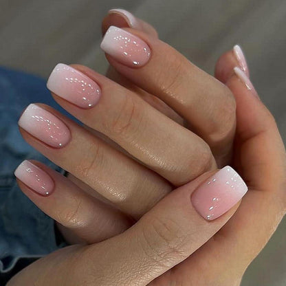 Press On Nägel French Tip Rosa Gradient Kurz Square