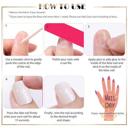 Press On Nägel French Tip Rosa Gradient Kurz Square