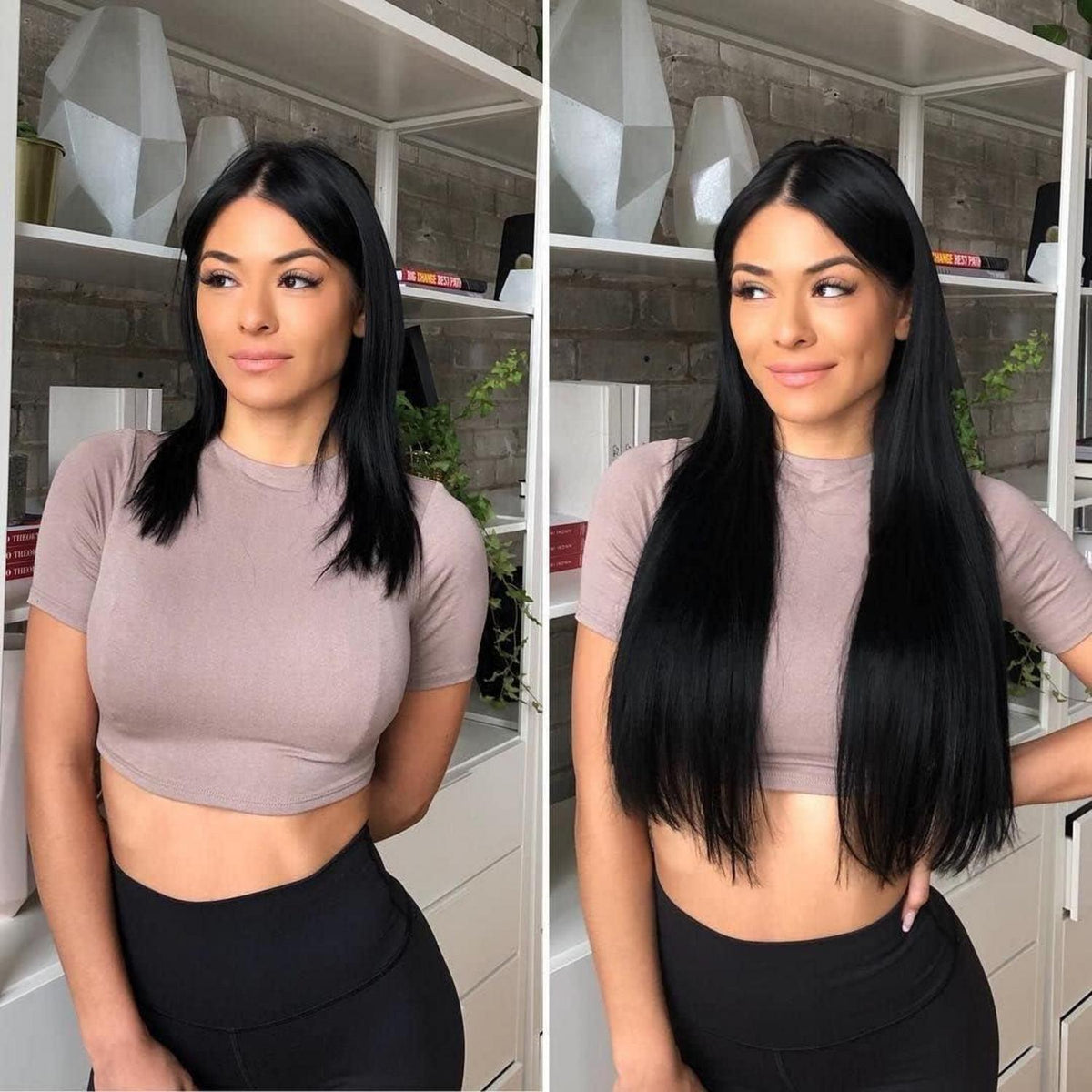 Naturhaar Haarverlängerung Jet Schwarz 45cm - Unsichtbarer Faden