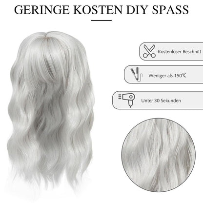 Haartopper mit Pony – Silber, 35cm – für dünnes Haar