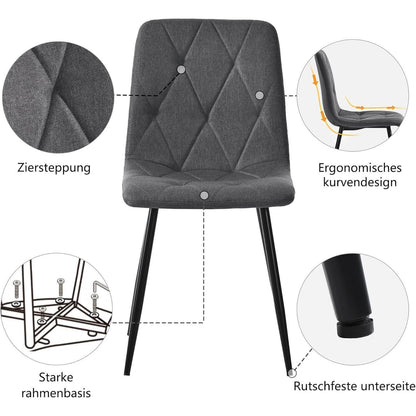 Essgruppe Esstisch mit 4 Samtstühlen – Weiß & Grau