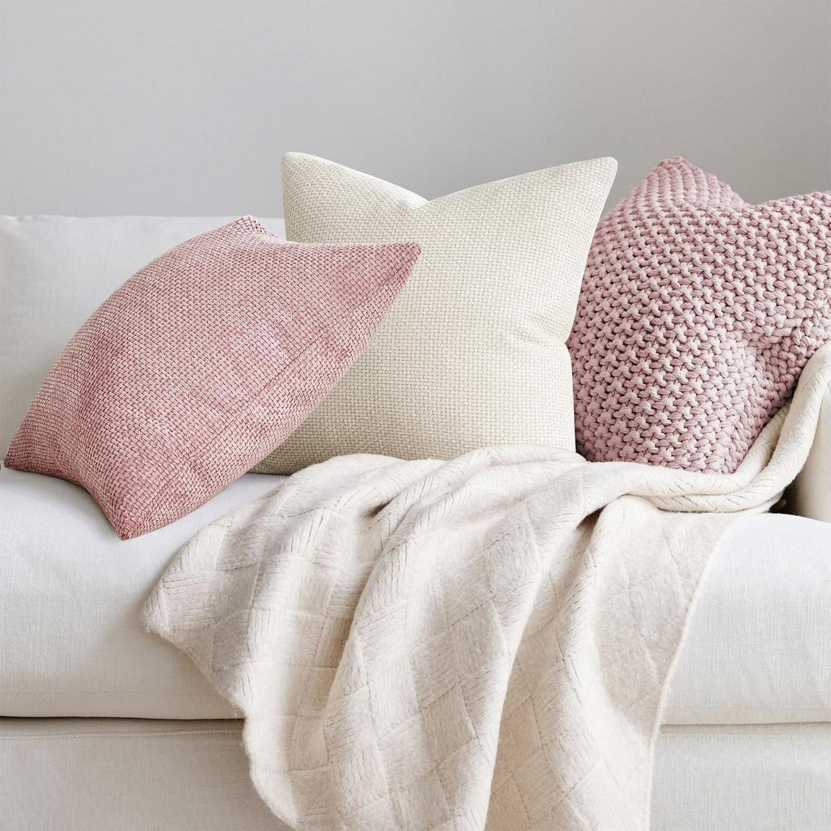 Rosa Chenille Kissenbezug 4er Set 45x45 cm – Zierkissenhüllen