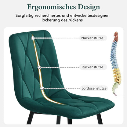 Essgruppe Esstisch mit 4 Samtstühlen Weiß & Grün