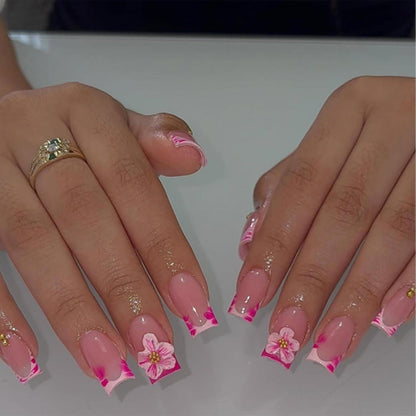 3D Blumen Press On Nails Set – Künstliche Nägel mit Zubehör