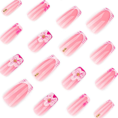3D Blumen Press On Nails Set – Künstliche Nägel mit Zubehör