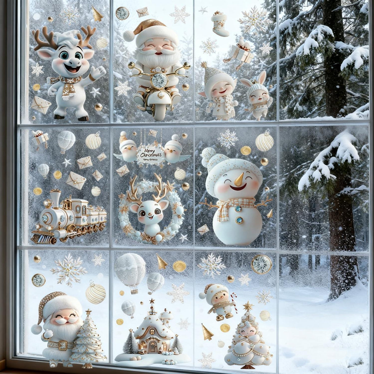 Weihnachts Fensterbilder Selbstklebend – 9 Blatt Deko Aufkleber