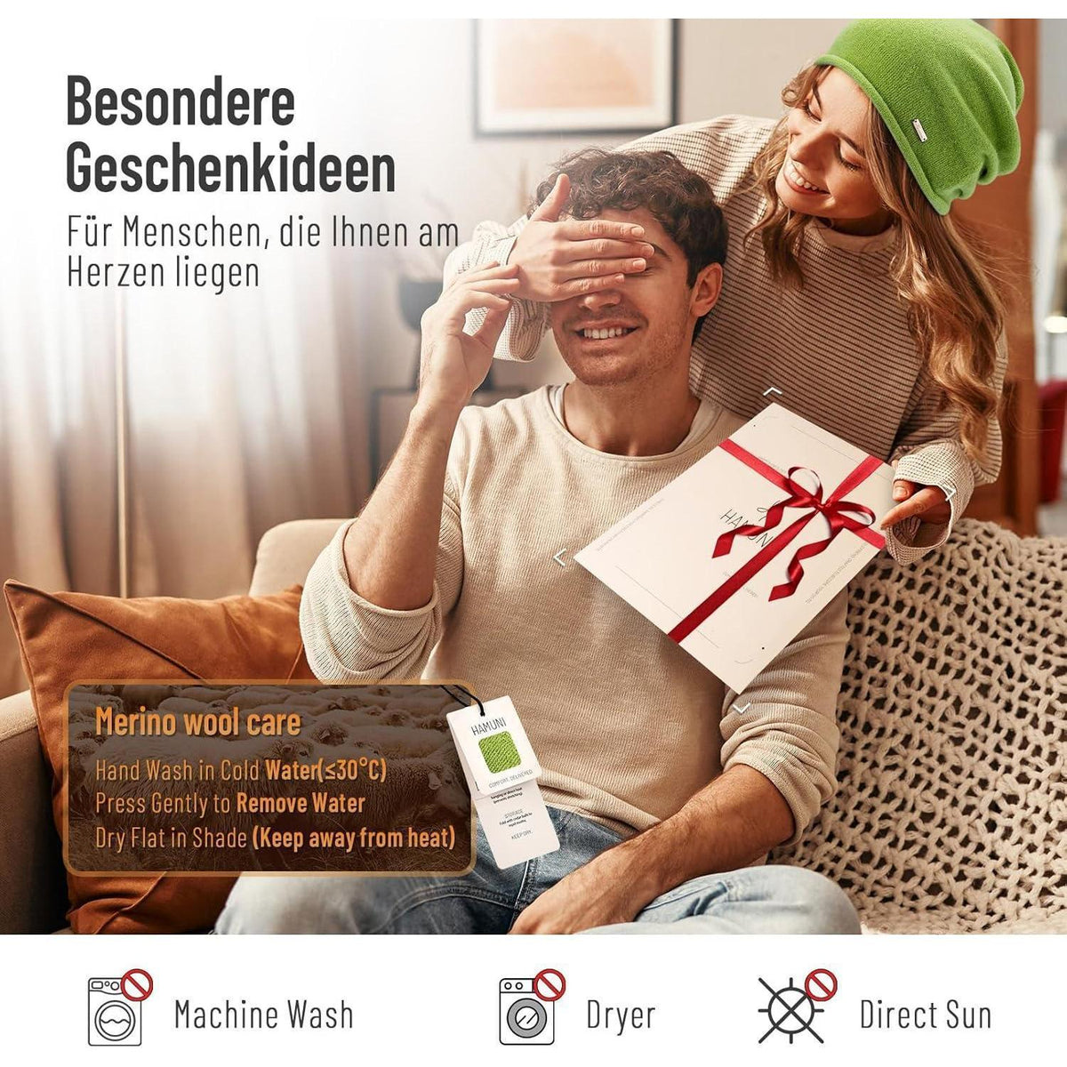 Australische Wollmütze Damen Herren - Atmungsaktive Beanie Grün