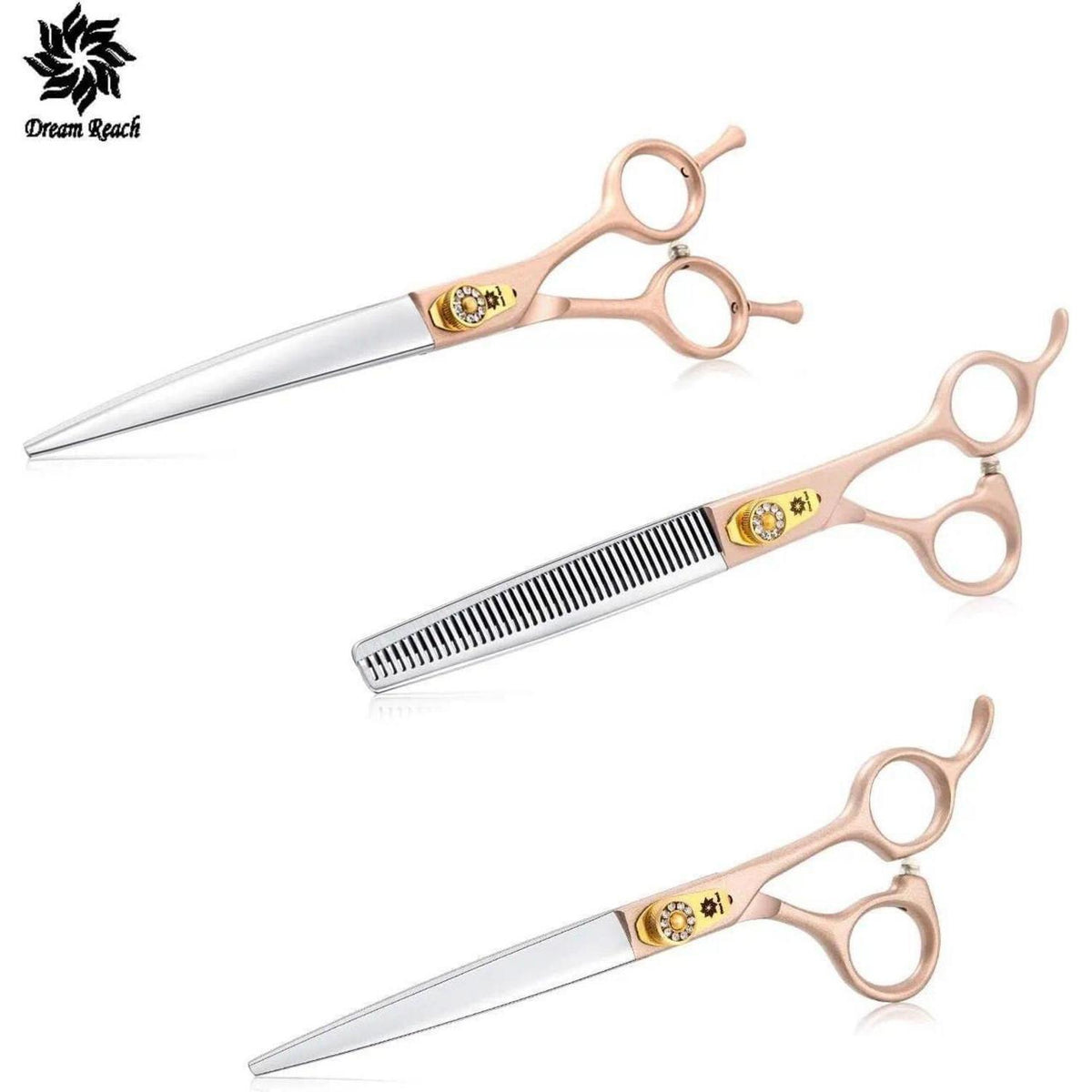 Hundeschere Set 7" - Gerade, Gebogen & Ausdünnen 440C Edelstahl