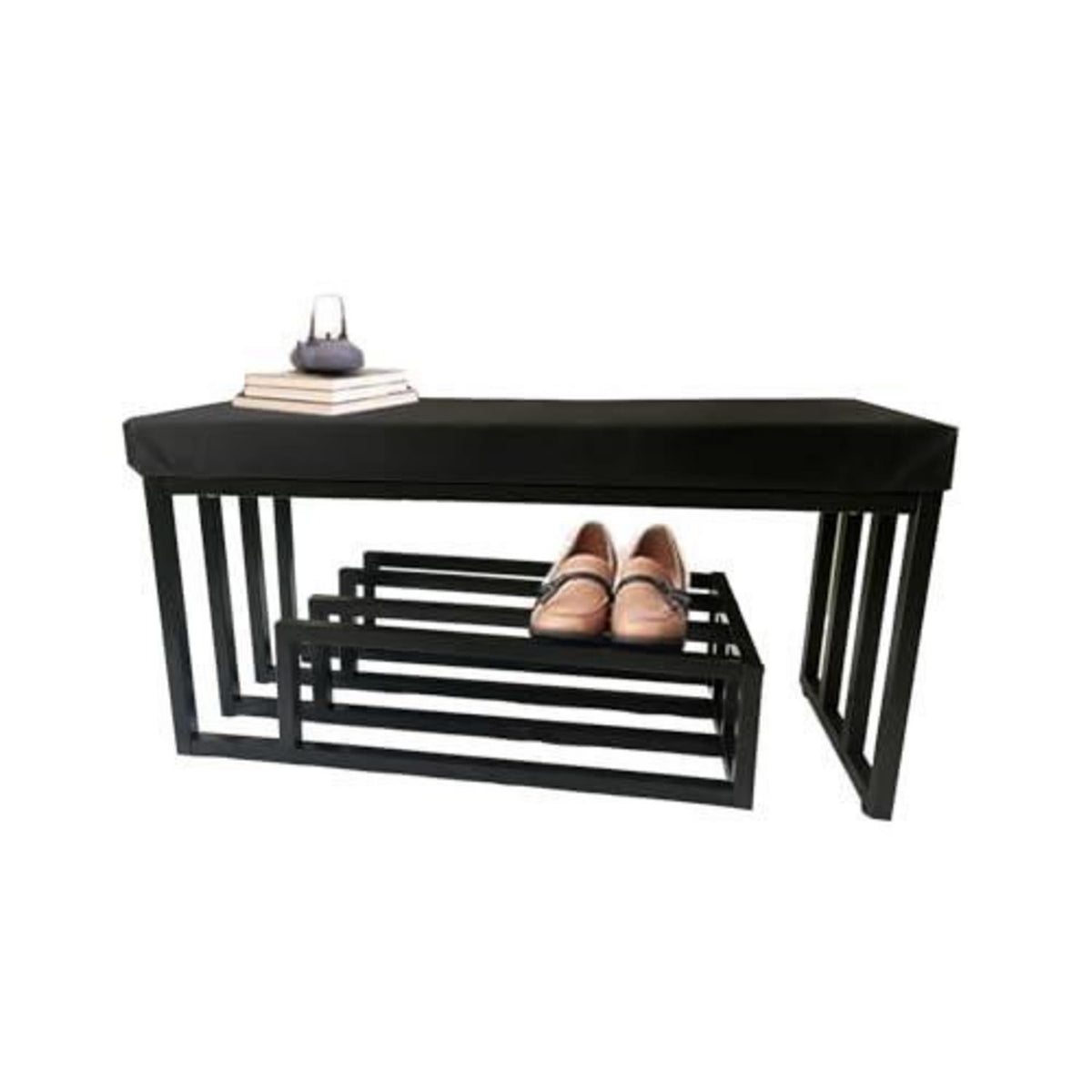 Schuhbank mit Sitzfläche – Schuhregal & Bank Schwarz 120x30x45cm