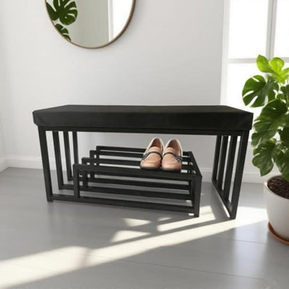 Schuhbank mit Sitzfläche – Schuhregal & Bank Schwarz 120x30x45cm