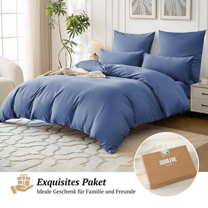 Satin Bettwäsche Set 135x200 Dunkelblau, 4-teilig, Baumwolle