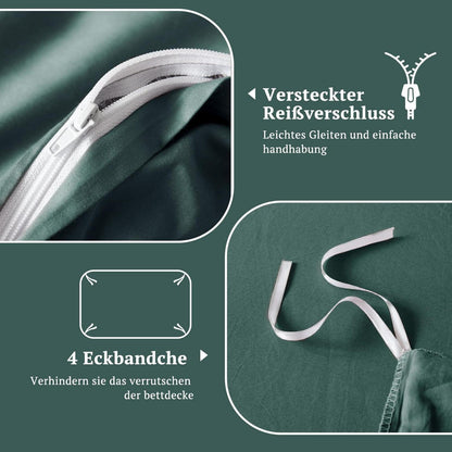 Satin Bettwäsche Set 220x240 Dunkelgrün, 3-teilig, Baumwolle