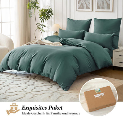 Satin Bettwäsche Set 220x240 Dunkelgrün, 3-teilig, Baumwolle