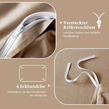 Satin Bettwäsche Set 135x200 Baumwolle 4tlg. Hellgoldbraun