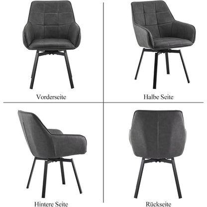 Drehbarer Esszimmerstuhl Set Grau – Polsterstuhl in Lederoptik