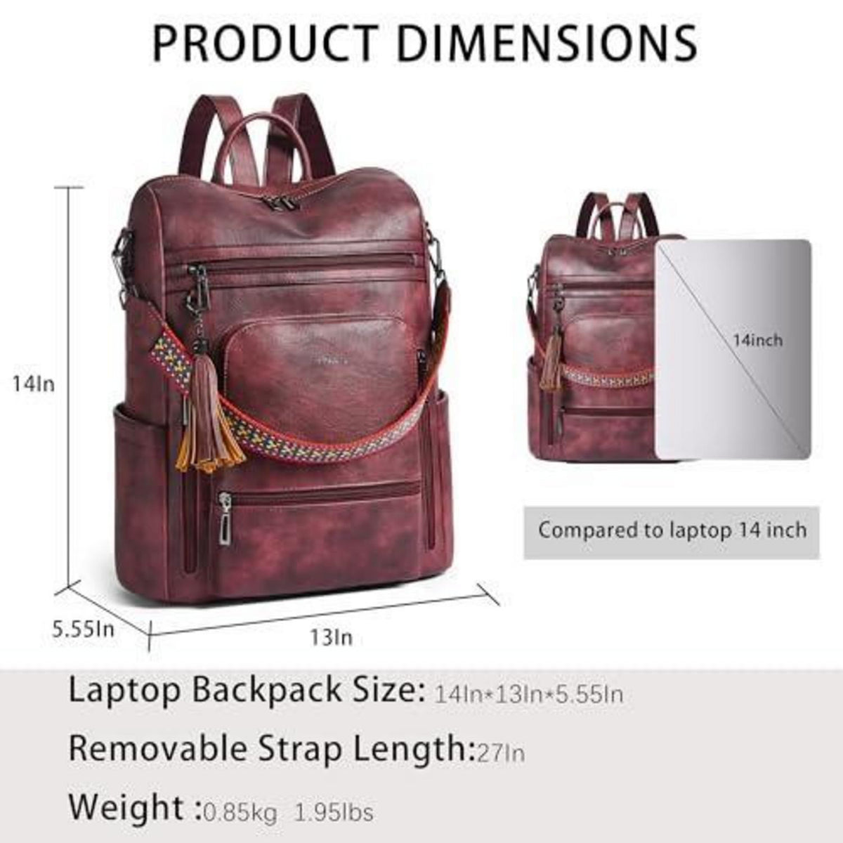 Rucksack Damen Laptopfach 15,6 Zoll Wasserdicht Business in Lederoptik