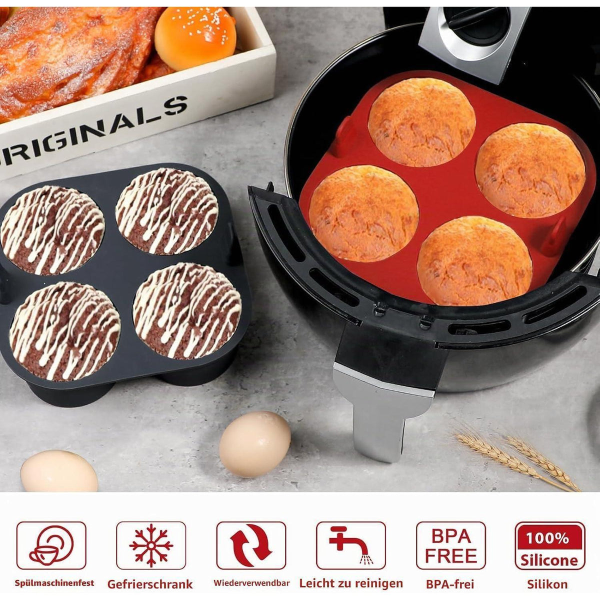 Silikon Muffinform für Airfryer – 2er Set, 8cm tief