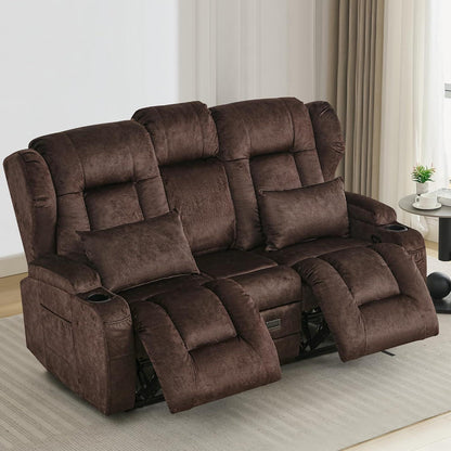 2er Relaxsessel mit Liegefunktion & Konsole, Braun