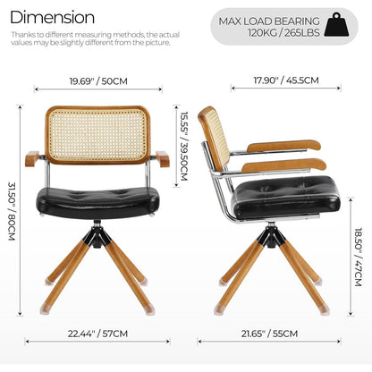 Schwarzer Rattan Schreibstuhl – Mid Century Drehstuhl