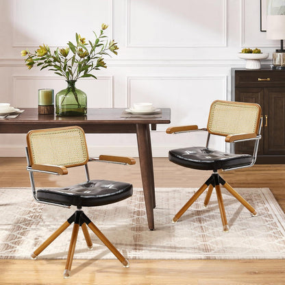 Schwarzer Rattan Schreibstuhl – Mid Century Drehstuhl