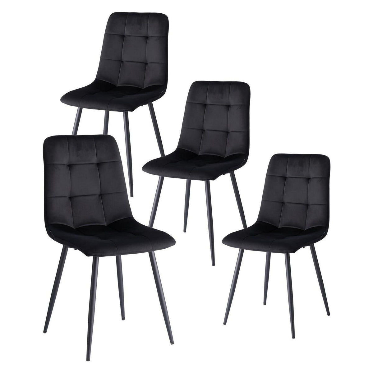 Moderner Esszimmerstuhl Set (4x) – Schwarzer Samtbezug