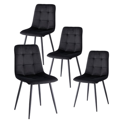 Moderner Esszimmerstuhl Set (4x) – Schwarzer Samtbezug