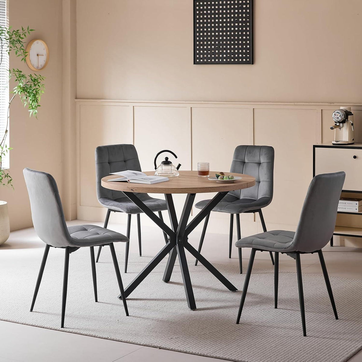 Moderner Esszimmerstuhl Set Grau – Bequemer Samtstuhl mit Metallbeinen