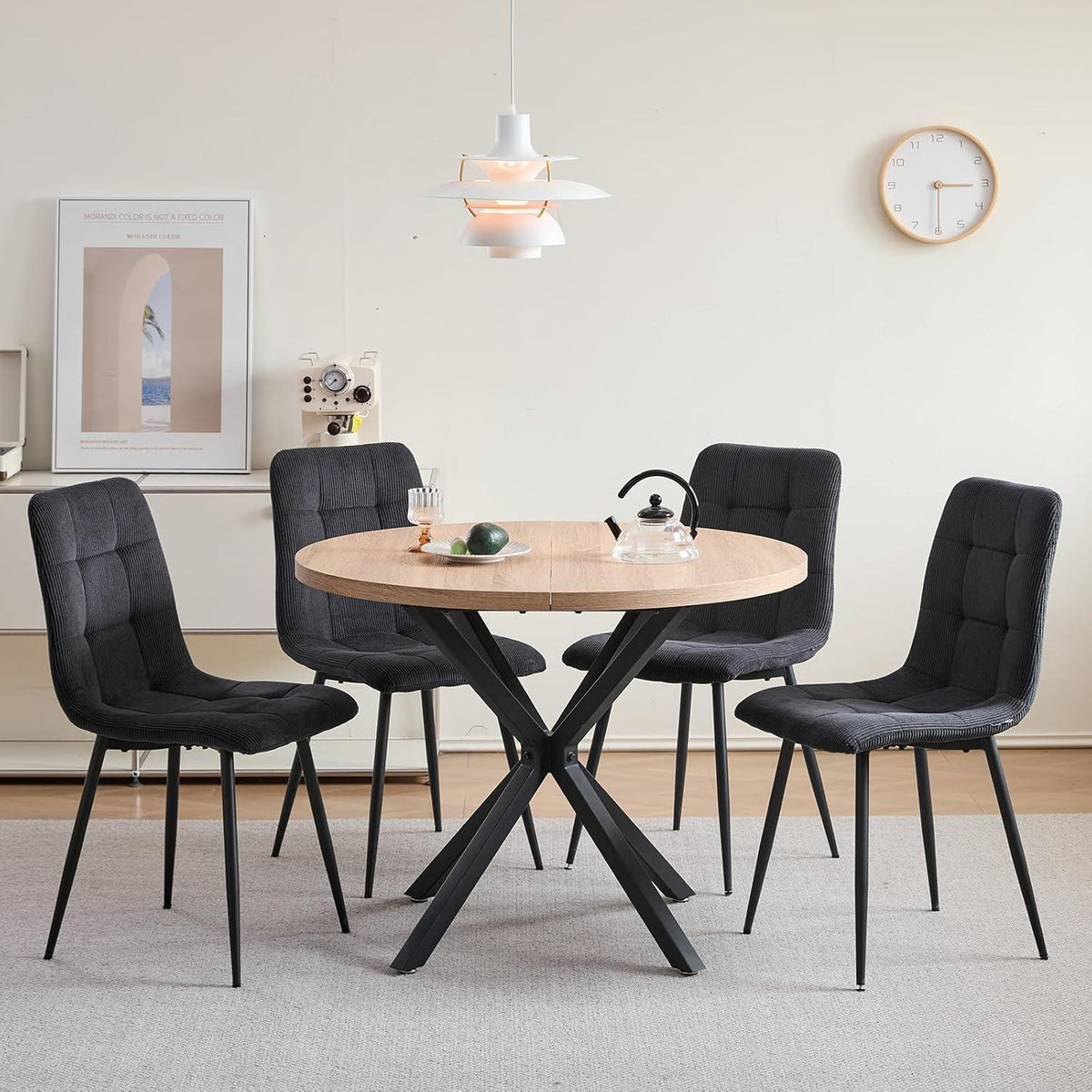 Moderner Esszimmerstuhl Set 8er – Bequemer Cord Sitz Schwarz