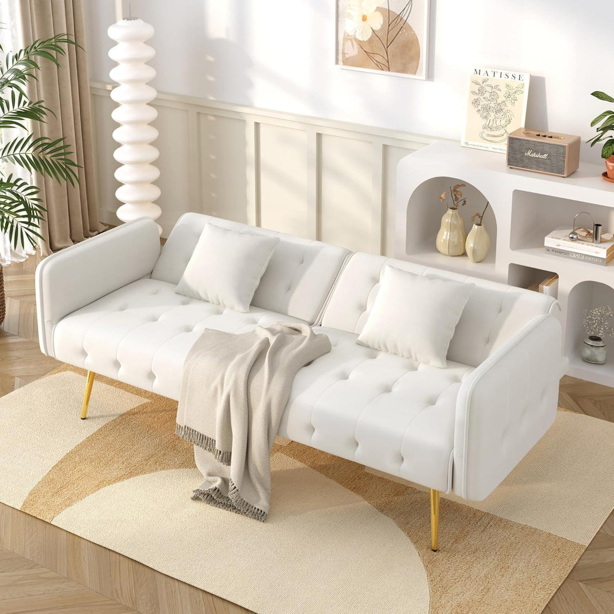 2-Sitzer Schlafsofa mit verstellbarer Rückenlehne (Weiß)