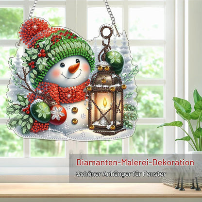 Diamant Painting Anhänger Schneemann mit Laterne – Weihnachtliches DIY Set