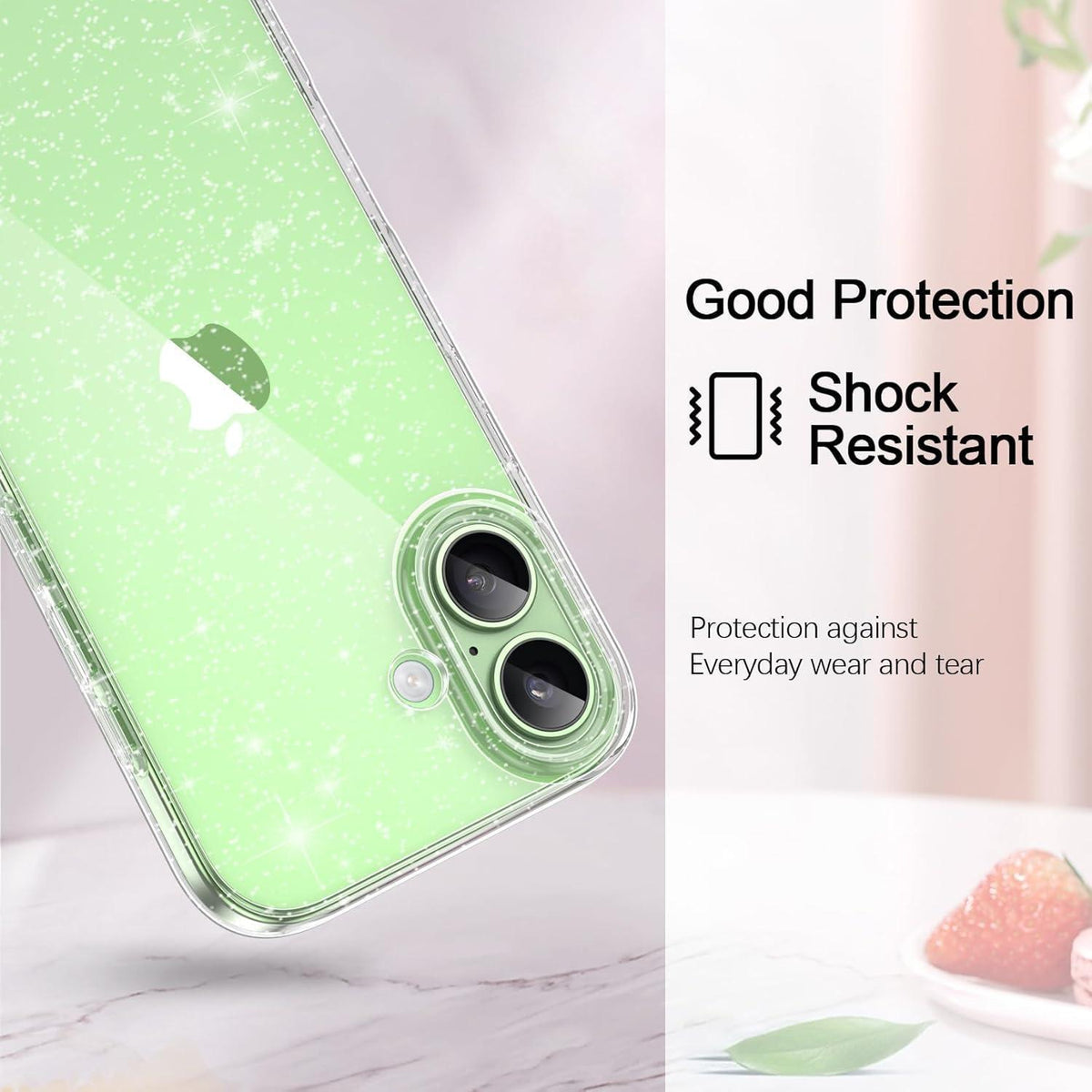 iPhone 17 Hülle Klar Glitzer mit 2x Schutzfolie