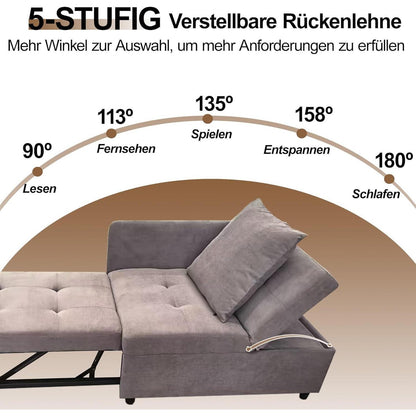 3-in-1 Schlafsofa mit Leinenstoff & verstellbarer Rückenlehne (Grau)