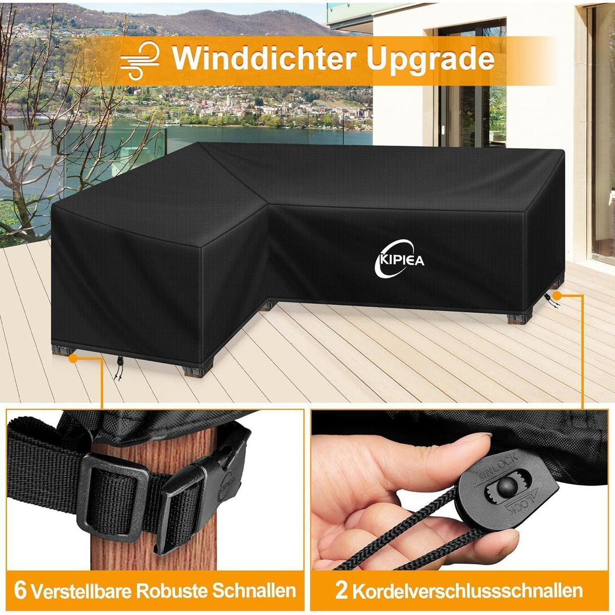 L-förmige Gartenmöbel Abdeckung – Winterfest & Winddicht