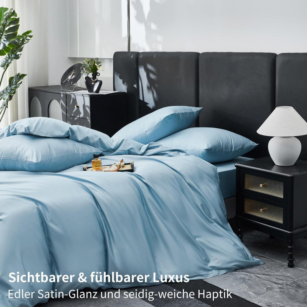 Mako Satin Bettwäsche Set 220x240 Hellblau – Weich & Kühlend