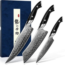 3-teiliges Damastmesser-Set | Japanische Küchenmesser für Profi & Hobby