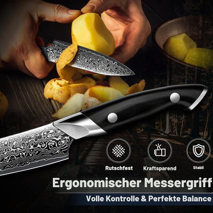 3-teiliges Damastmesser-Set | Japanische Küchenmesser für Profi & Hobby
