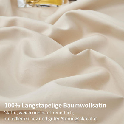 Mako Satin Bettwäsche Set 220x240 Hellbeige – Weich & Kühlend